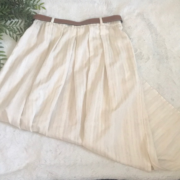 📍SOLD📍Vintage cream striped midi skirt with belt - Picture 4 of 6
